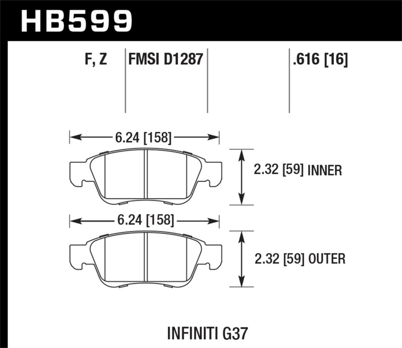 Infiniti Q60 Brake Pads - Front - Hawk Performance - HPS 5.0 - `14-`15
